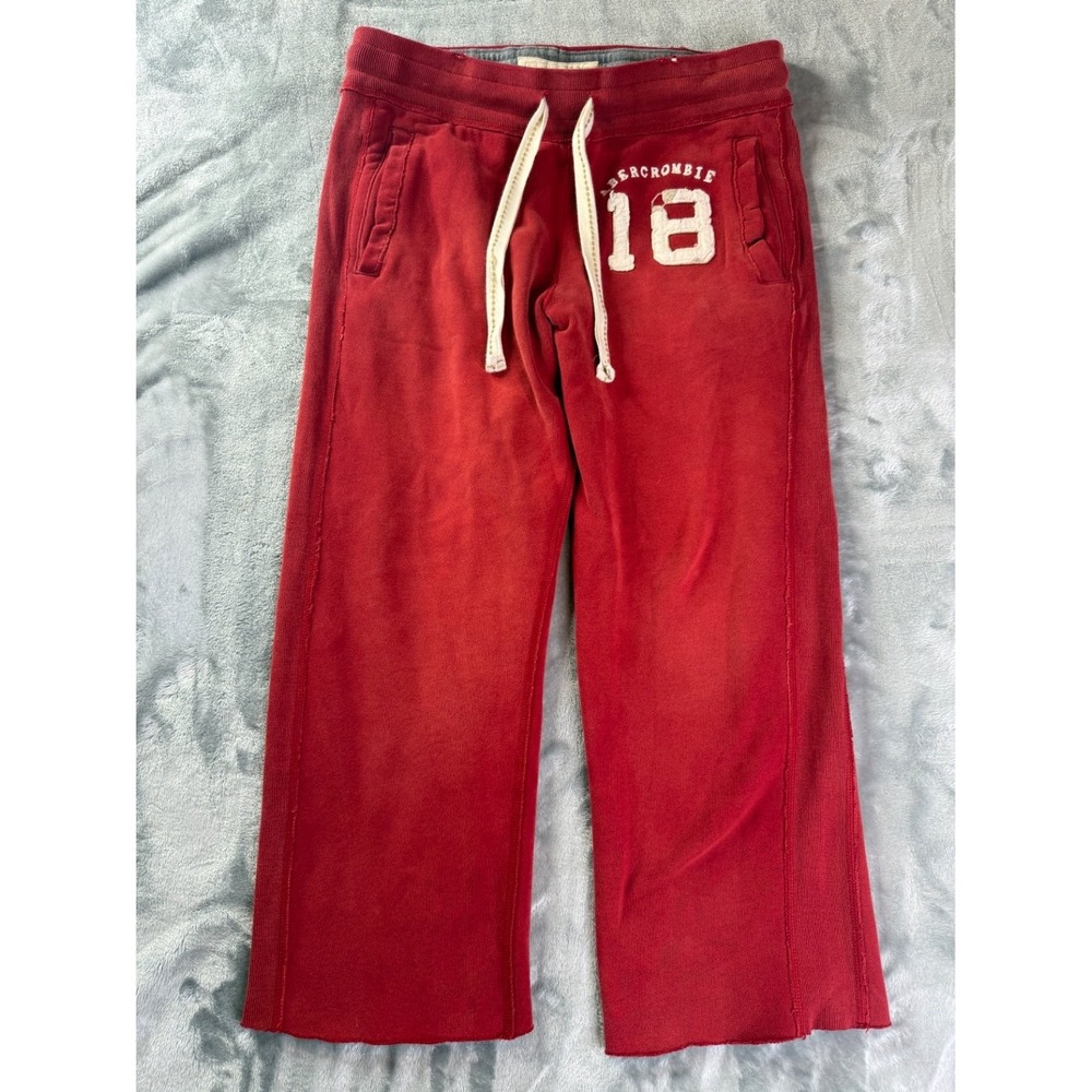 Y2K Vintage Abercrombie and Fitch #18 Embroidery Wide Leg Sweatpants Joggers M